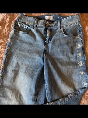 Lane Bryant Light Blue Straight/Wide Leg Jeans with Side Floral Embroidery